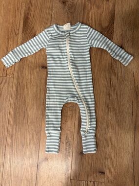 Siix Double Zippered Ribbed Soft Blue & White Striped Zip-Front Baby One-Piece